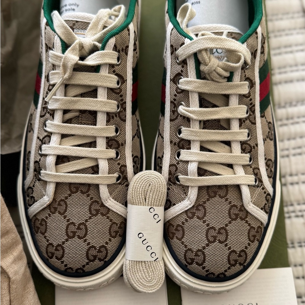 Gucci Monogram Beige and Green Sneakers